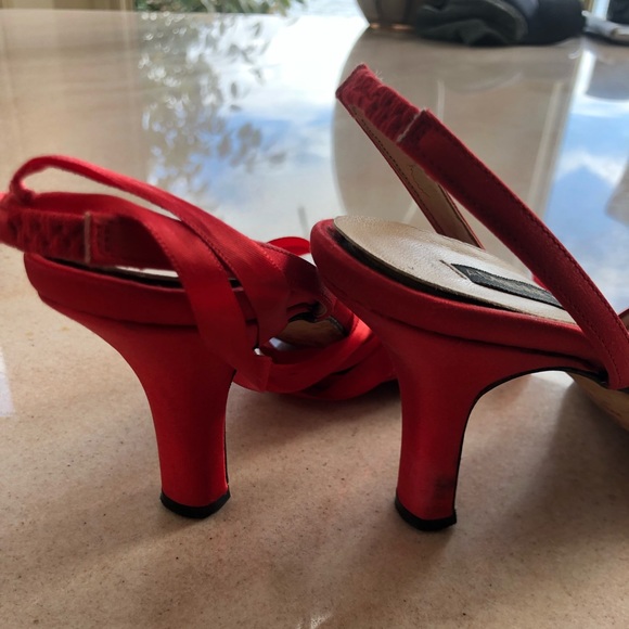 Cherry Red satin heels. - Picture 2 of 4